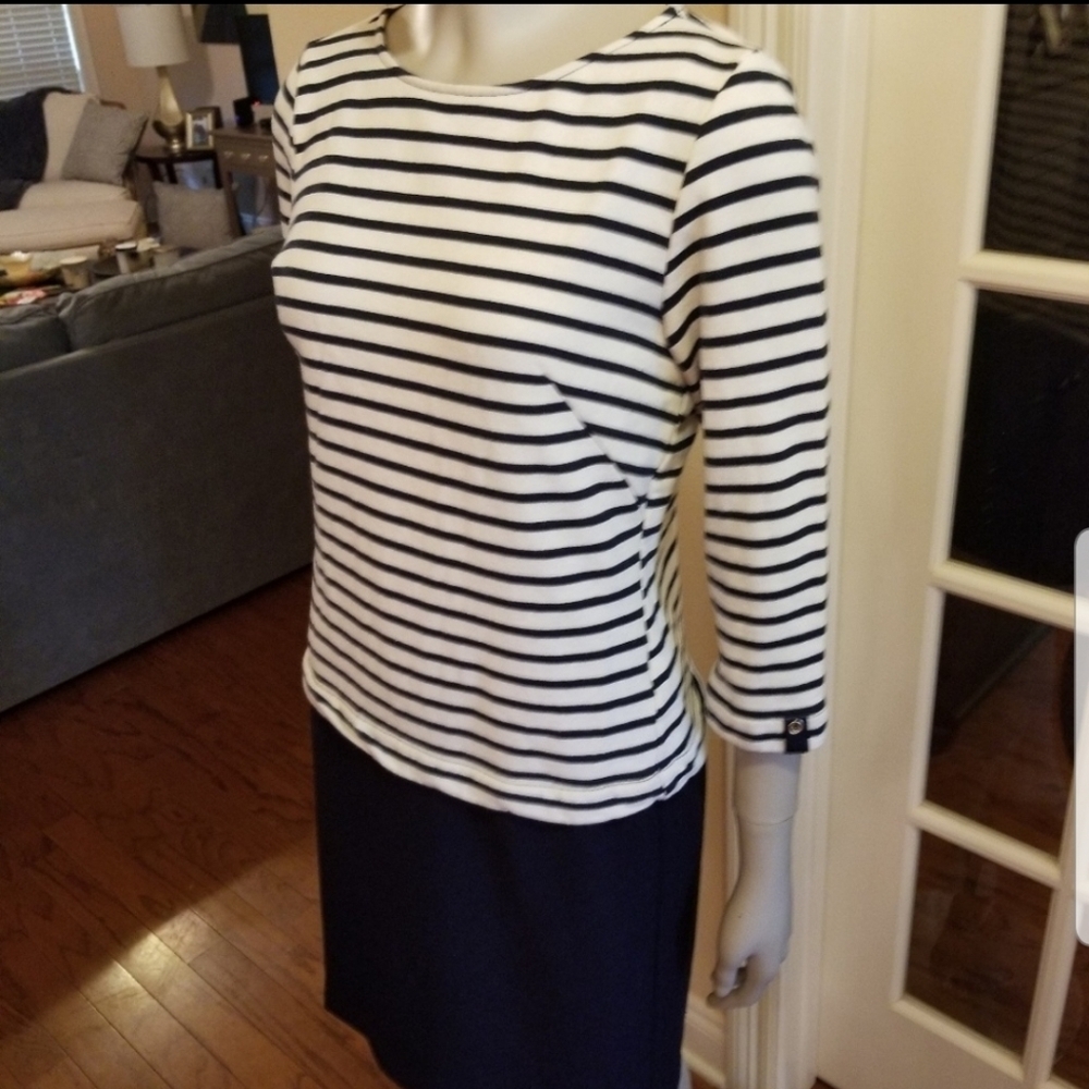 ZARA BASIC COLLECTION NAVY AND IVORY STRIPED SHIFT DRESS - Picture 5 of 13